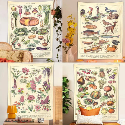 Boho tapestry wall hanging beige botanical bedroom decor