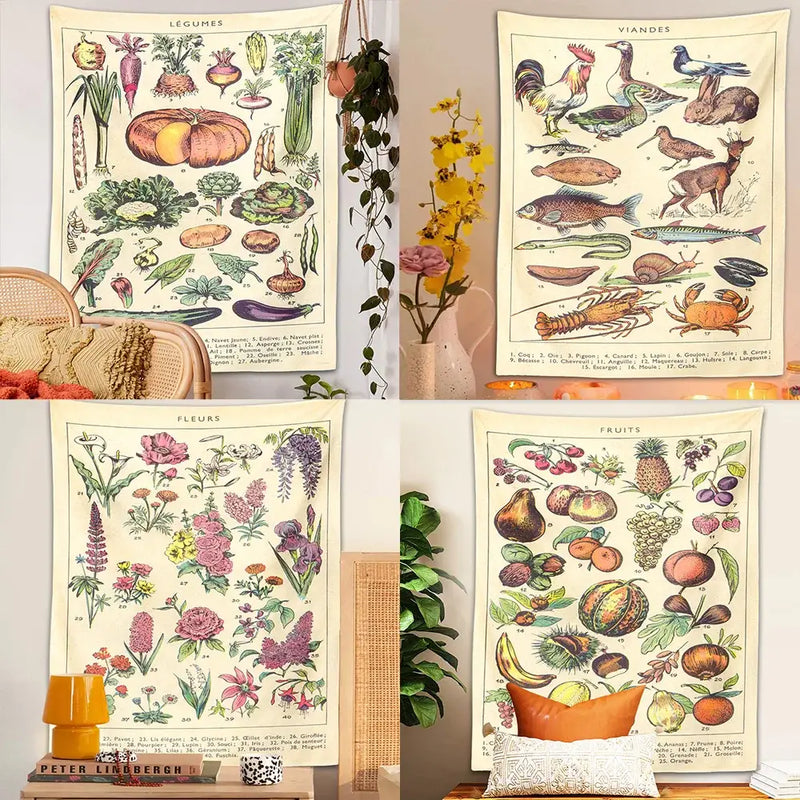 Boho tapestry wall hanging beige botanical bedroom decor