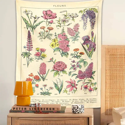 Boho tapestry wall hanging beige botanical bedroom decor