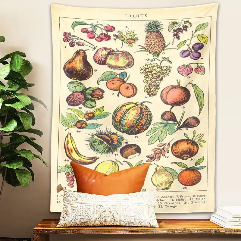 Boho tapestry wall hanging beige botanical bedroom decor