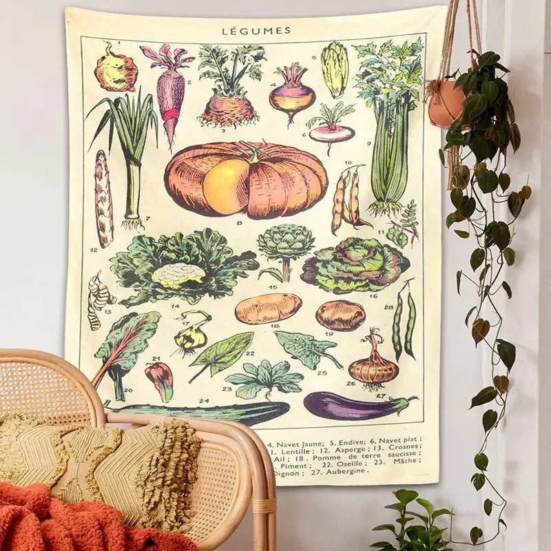 Boho tapestry wall hanging beige botanical bedroom decor