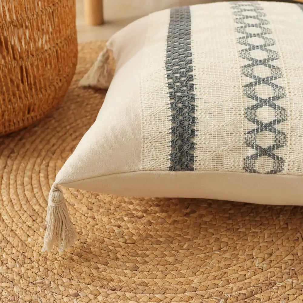 Boho tassel cushion cover beige & gray living room woven pillowcase