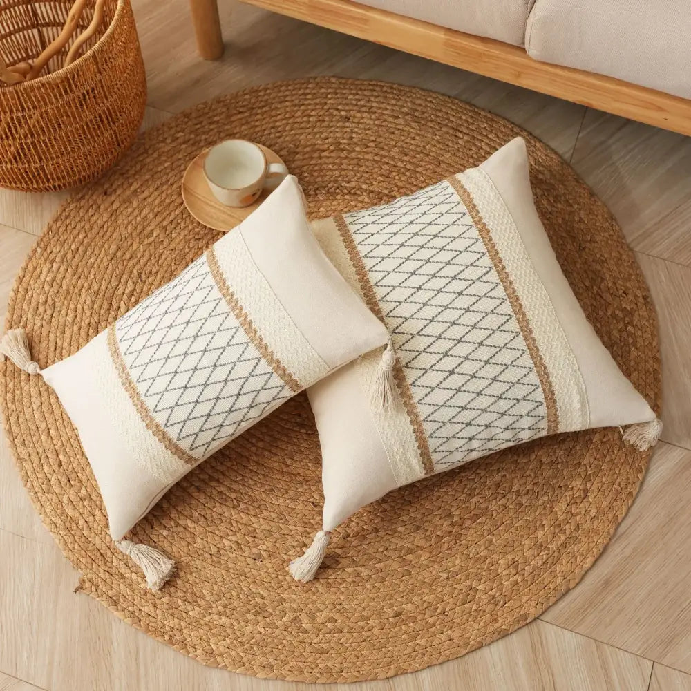 Boho tassel cushion cover beige & gray living room woven pillowcase