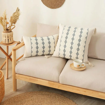 Boho tassel cushion cover beige & gray living room woven pillowcase