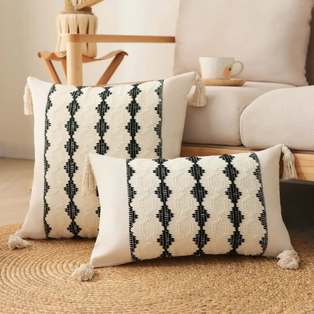 Boho tassel cushion cover beige & gray living room woven pillowcase