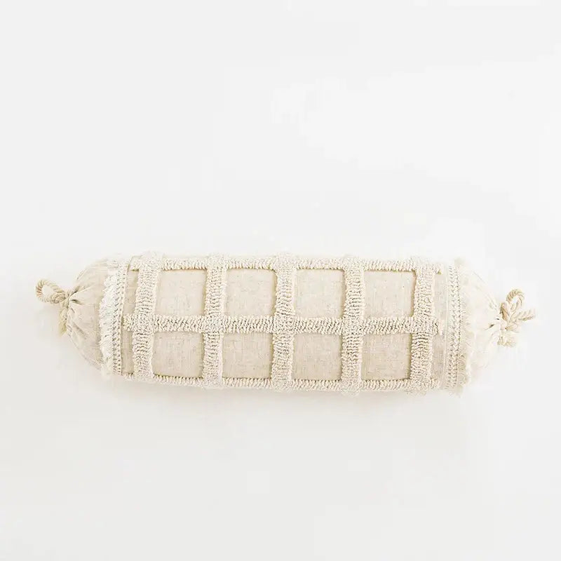 Boho tassel cushion cover cream textured diamond living room decor