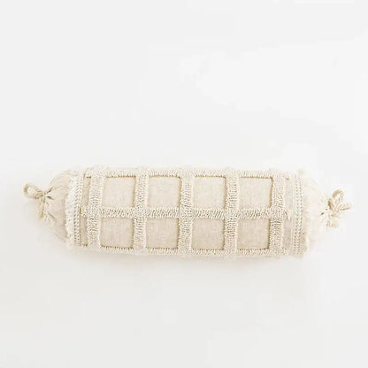 Boho tassel cushion cover cream textured diamond living room decor