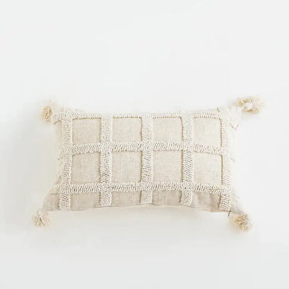 Boho tassel cushion cover cream textured diamond living room decor