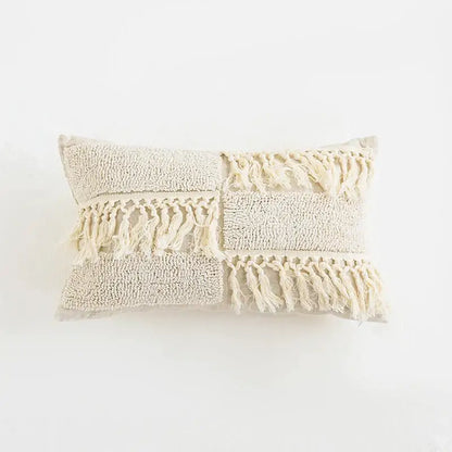 Boho tassel cushion cover cream textured diamond living room decor