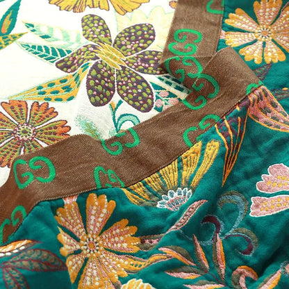 Boho teal floral cotton cover throw blanket bedroom quilt set