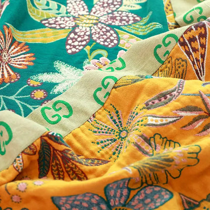 Boho teal floral cotton cover throw blanket bedroom quilt set