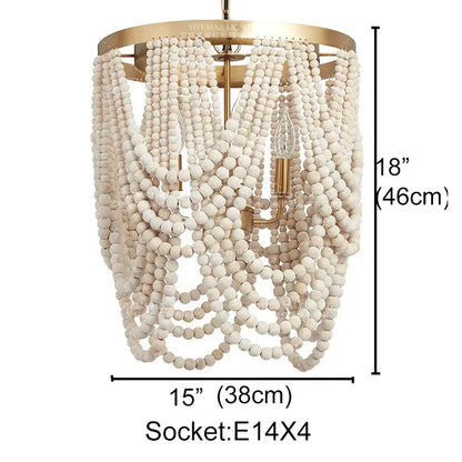 Boho tiered wooden beaded chandelier for dining room