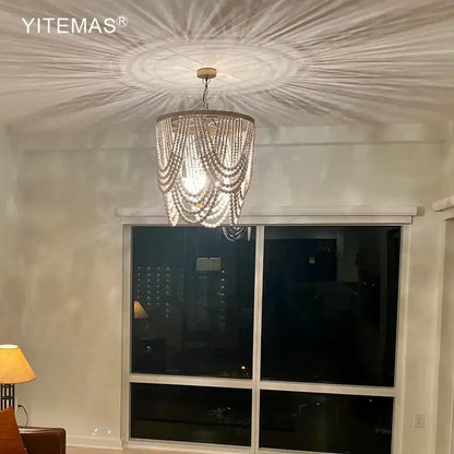 Boho tiered wooden beaded chandelier for dining room