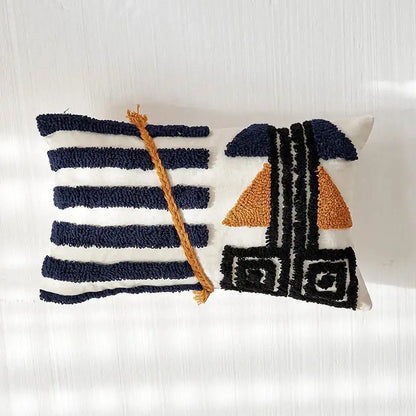 Boho tufted pillow cover navy & burnt orange living room decor
