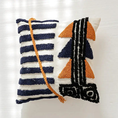Boho tufted pillow cover navy & burnt orange living room decor