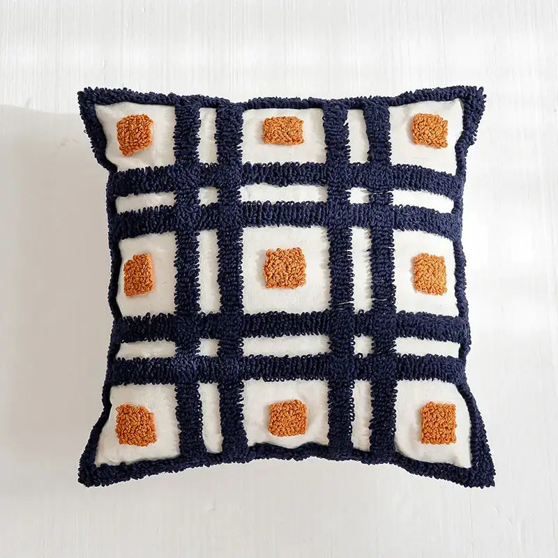 Boho tufted pillow cover navy & burnt orange living room decor