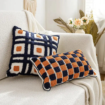 Boho tufted pillow cover navy & burnt orange living room decor