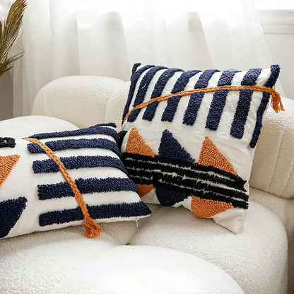 Boho tufted pillow cover navy & burnt orange living room decor