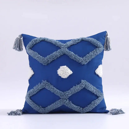 Boho tufted tassel blue & pink cushion cover living room decor