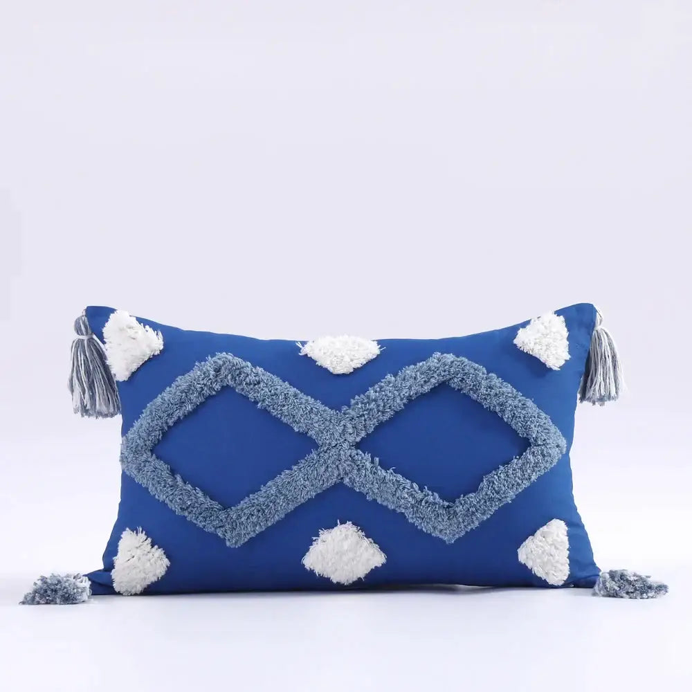 Boho tufted tassel blue & pink cushion cover living room decor