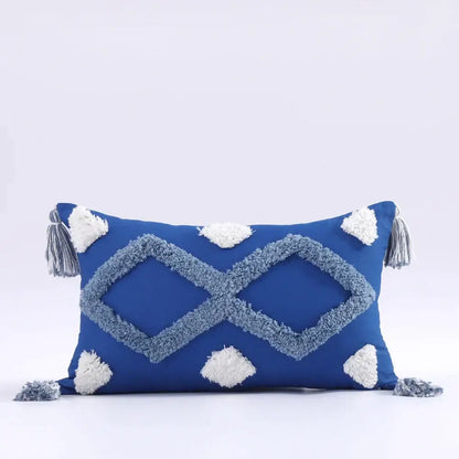 Boho tufted tassel blue & pink cushion cover living room decor