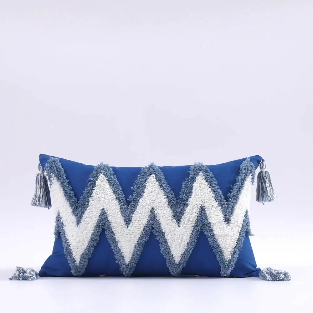 Boho tufted tassel blue & pink cushion cover living room decor