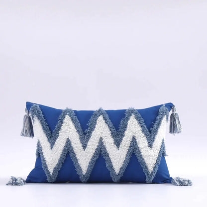 Boho tufted tassel blue & pink cushion cover living room decor