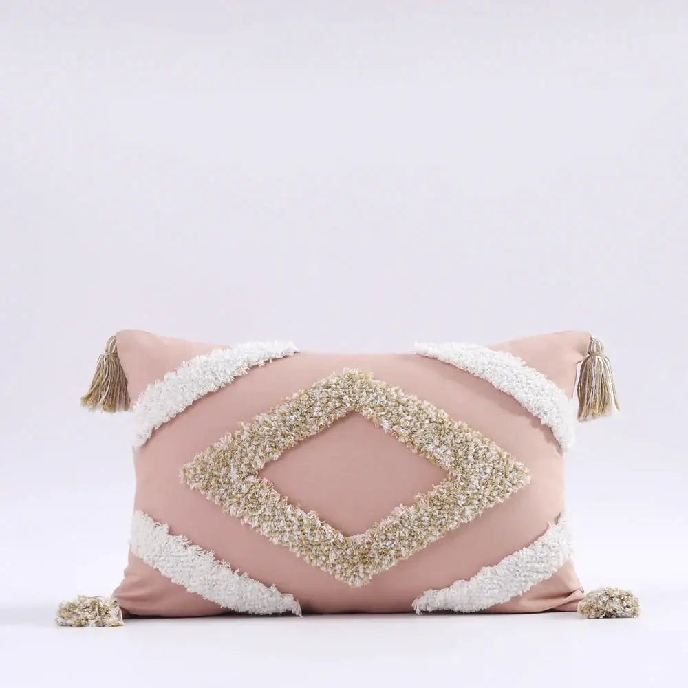 Boho tufted tassel blue & pink cushion cover living room decor