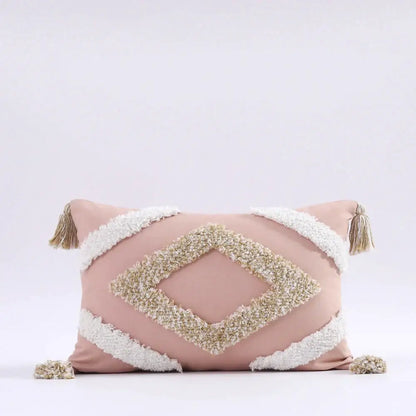Boho tufted tassel blue & pink cushion cover living room decor