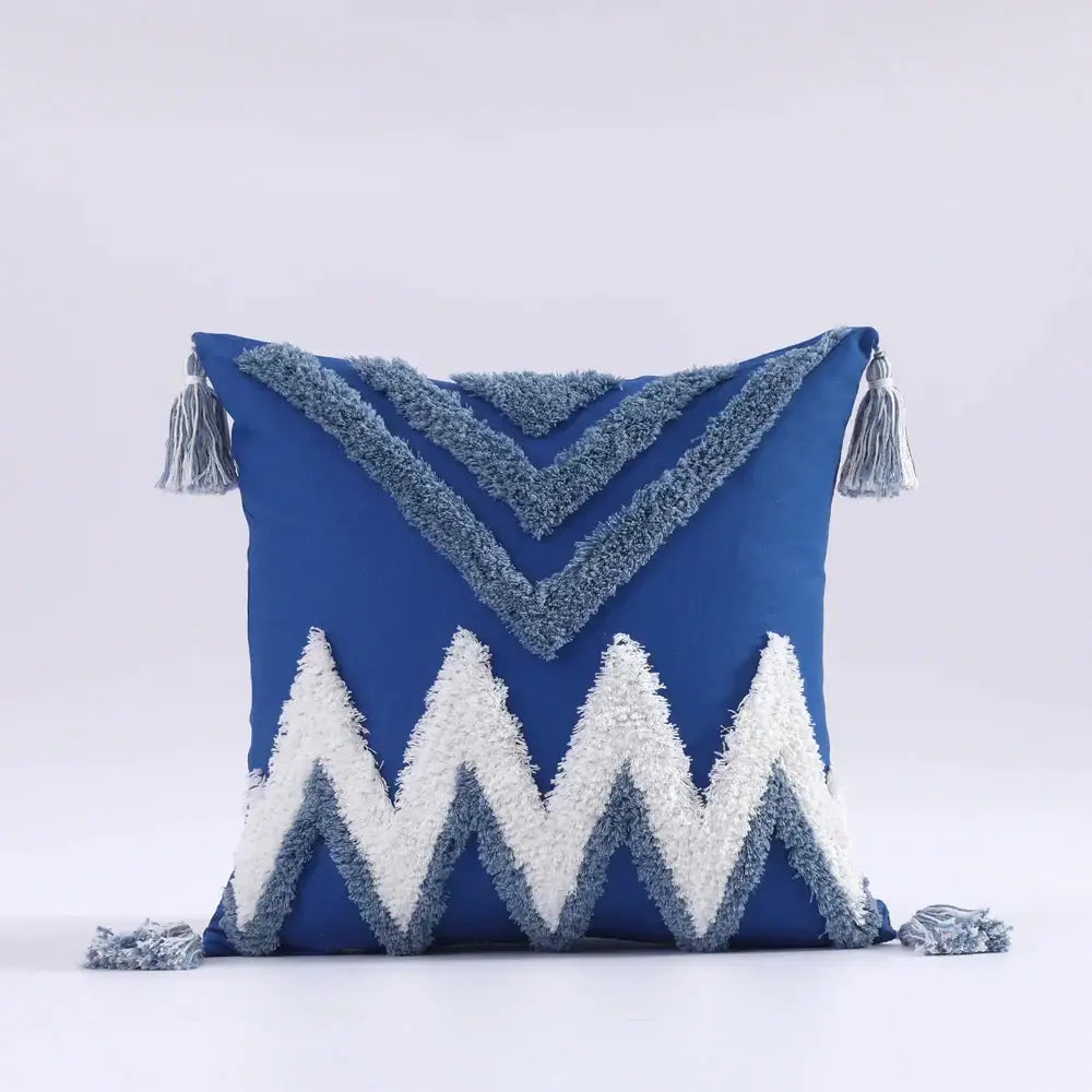 Boho tufted tassel blue & pink cushion cover living room decor
