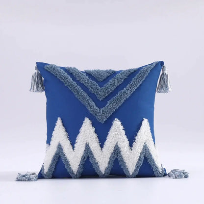 Boho tufted tassel blue & pink cushion cover living room decor