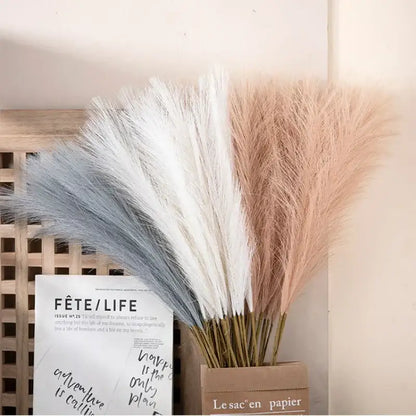 Boho white & beige fluffy pampas grass – living room decor