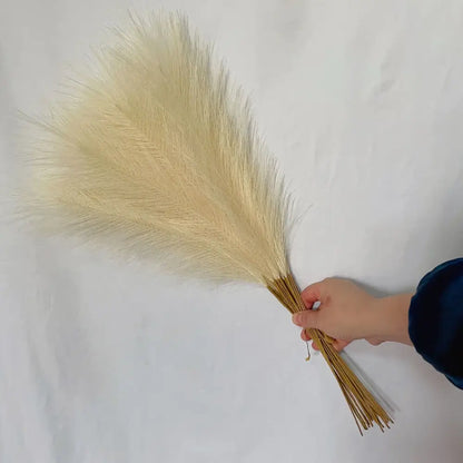 Boho white & beige fluffy pampas grass – living room decor
