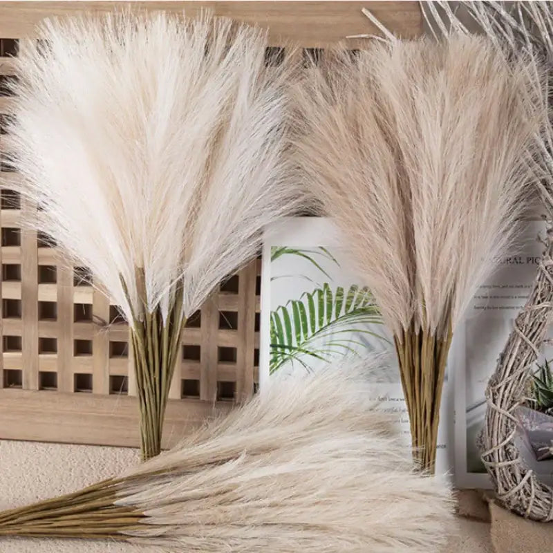 Boho white & beige fluffy pampas grass – living room decor