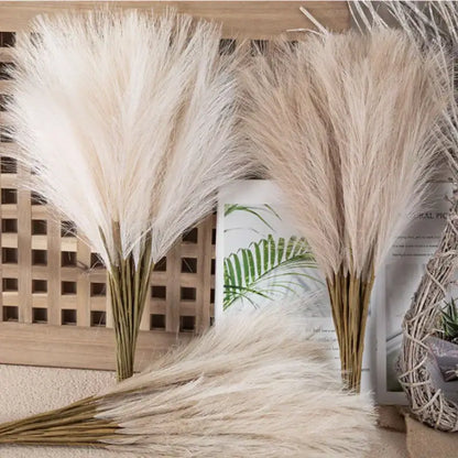 Boho white & beige fluffy pampas grass – living room decor