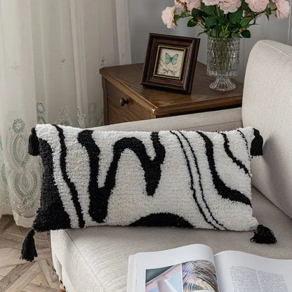 Boho white & black abstract eye pillow cover living room decor