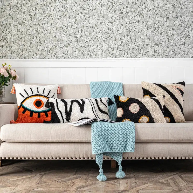 Boho white & black abstract eye pillow cover living room decor