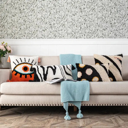 Boho white & black abstract eye pillow cover living room decor