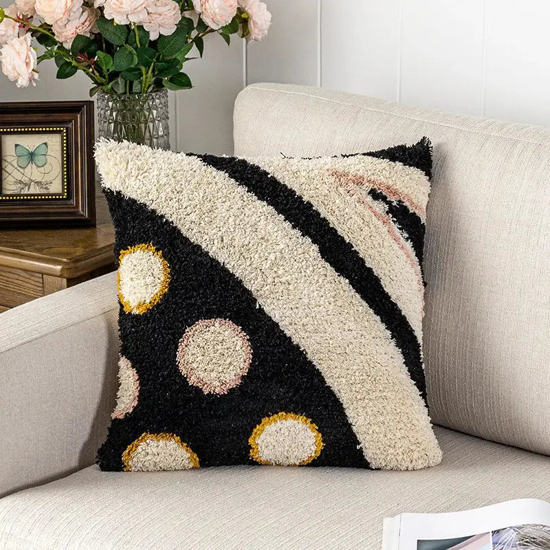 Boho white & black abstract eye pillow cover living room decor