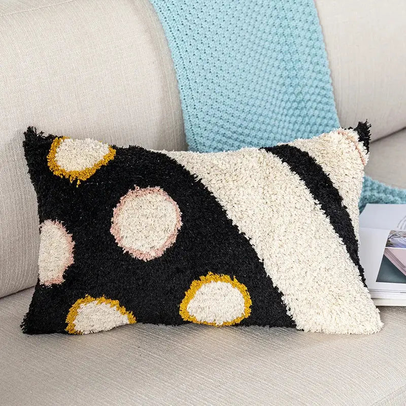 Boho white & black abstract eye pillow cover living room decor