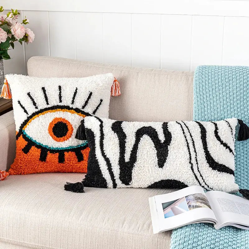 Boho white & black abstract eye pillow cover living room decor