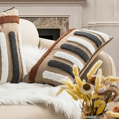 Boho white & gray tufted cushion cover living room throw pillow