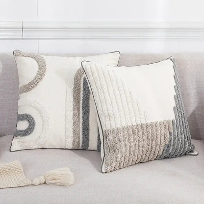Boho white & gray tufted cushion cover living room throw pillow
