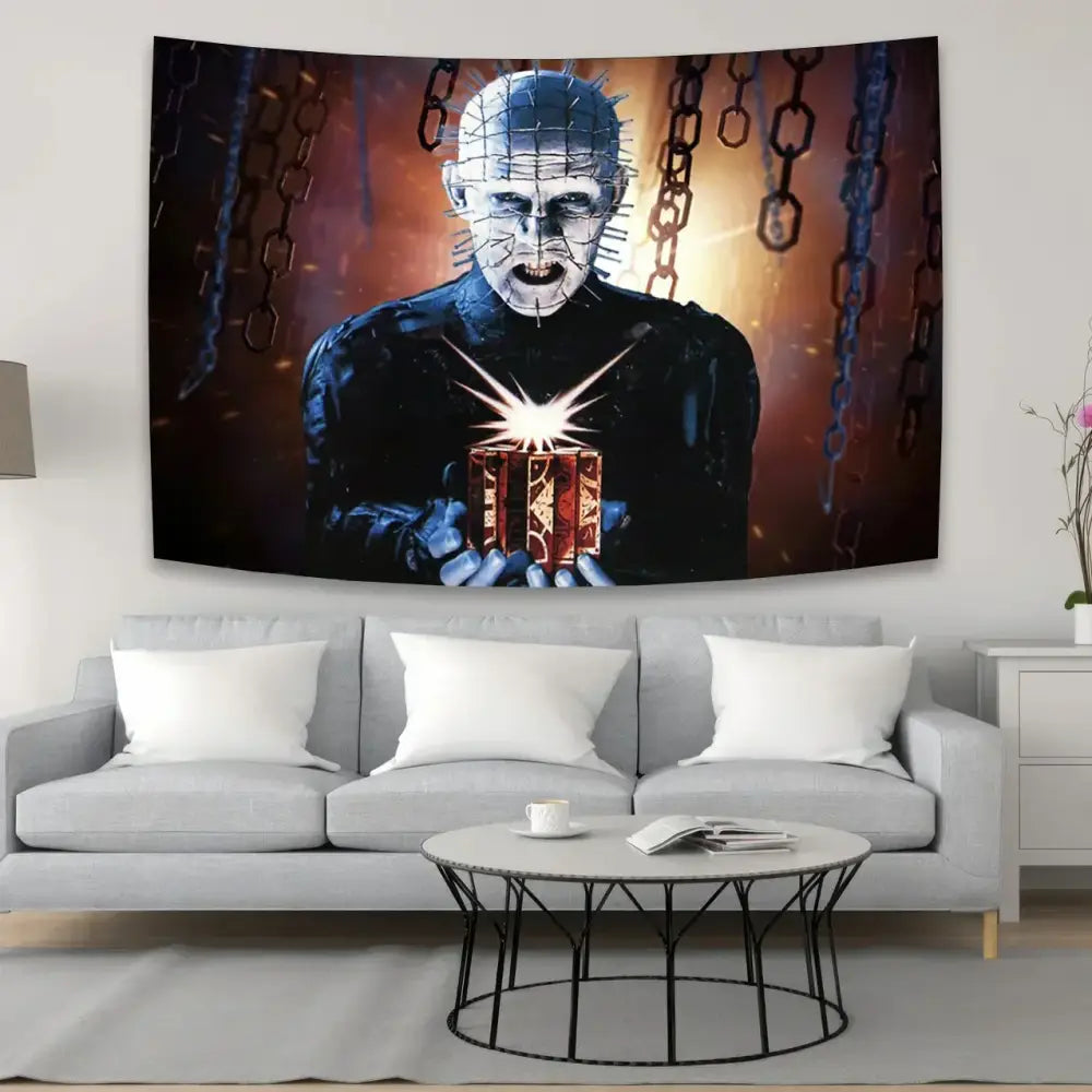 Boho white & red jack-o-lantern wall tapestry bedroom horror movie decor