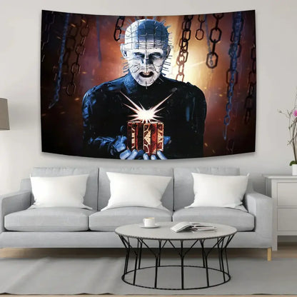 Boho white & red jack-o-lantern wall tapestry bedroom horror movie decor
