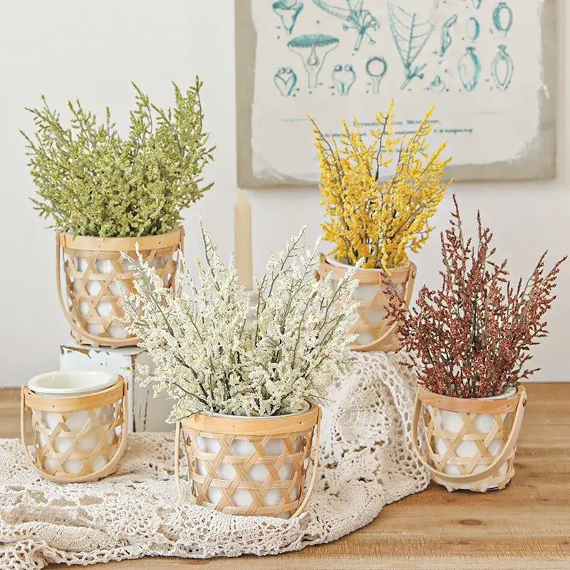 Boho wicker basket with pink & white forever dancing grass