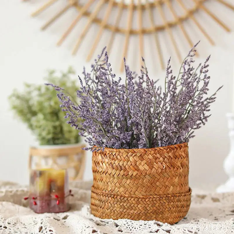 Boho wicker basket with pink & white forever dancing grass