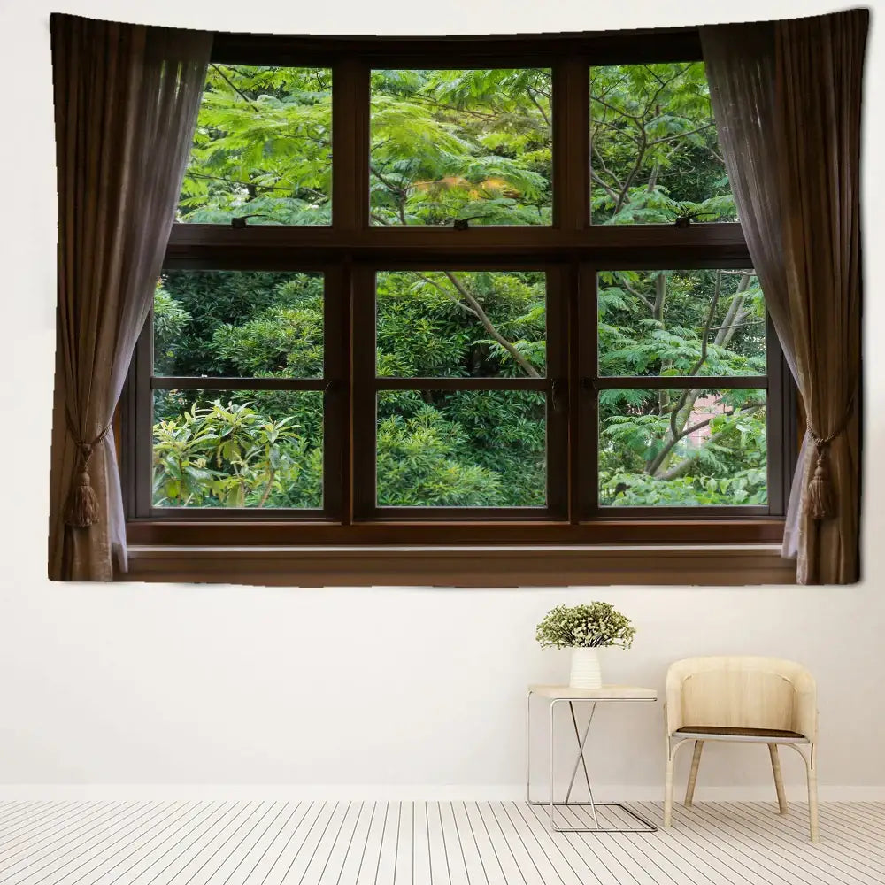 Boho window jungle scenery wall tapestry bedroom art