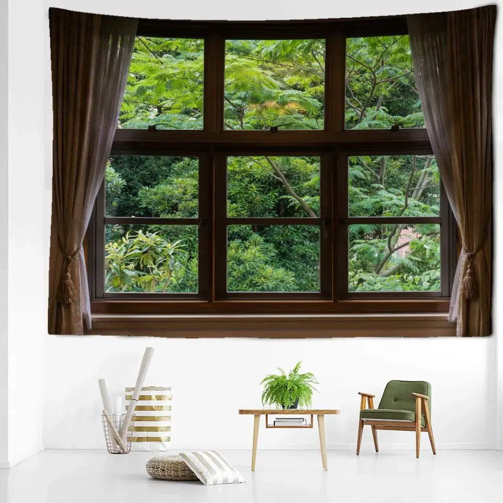 Boho window jungle scenery wall tapestry bedroom art