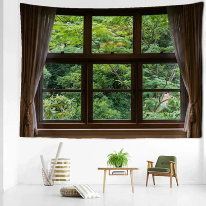 Boho window jungle scenery wall tapestry bedroom art